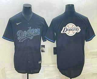 Men%27s Los Angeles Dodgers Black Team Big Logo Cool Base Stitched Baseball Jersey->los angeles dodgers->MLB Jersey
